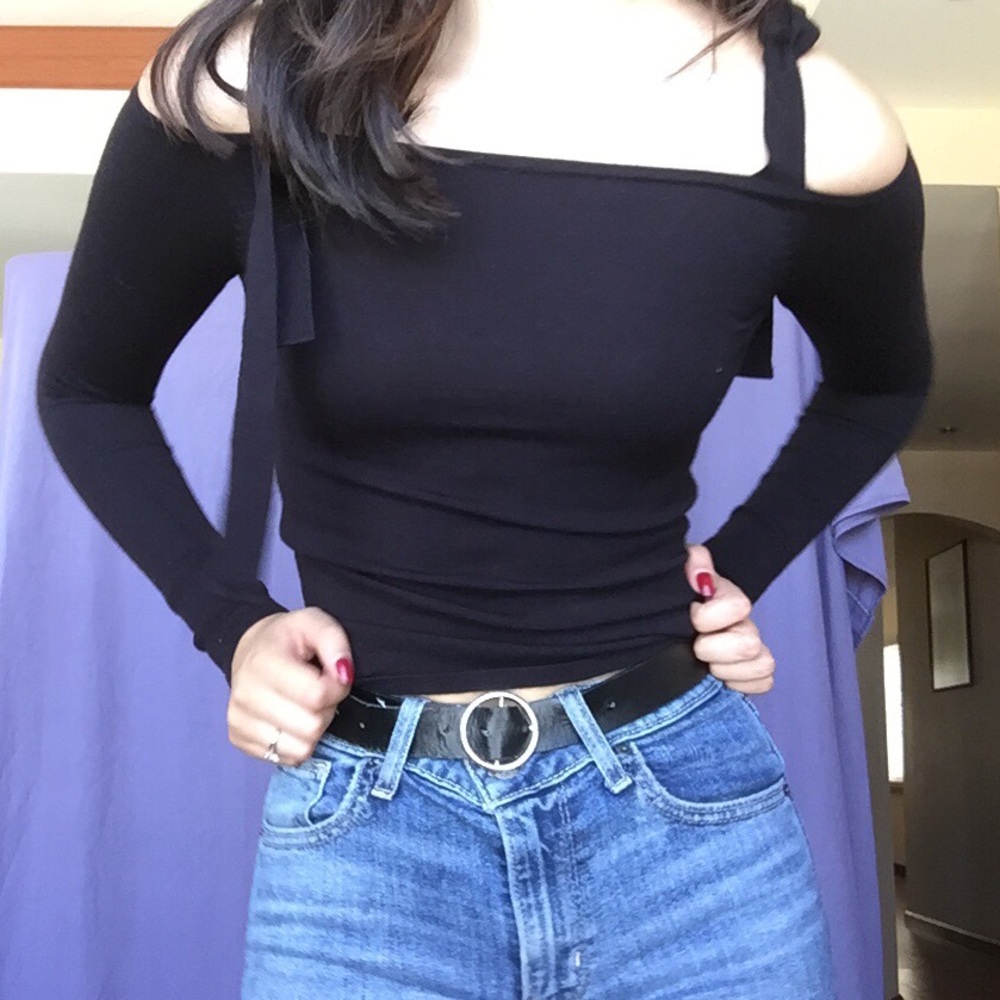 Black off-shoulder sweater top